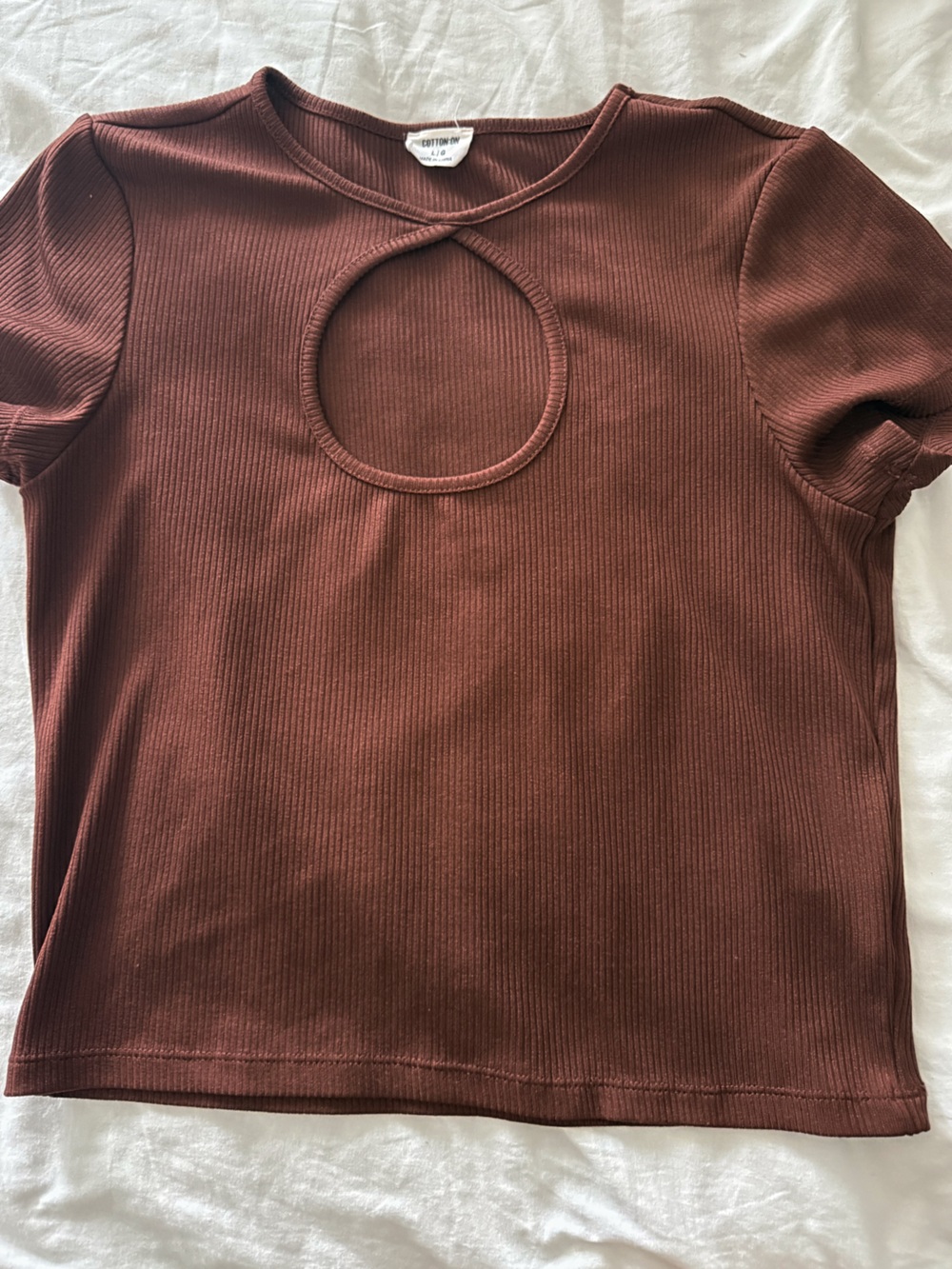 Cotton On Women's Ribbed Cutout Tee in Deep Brown